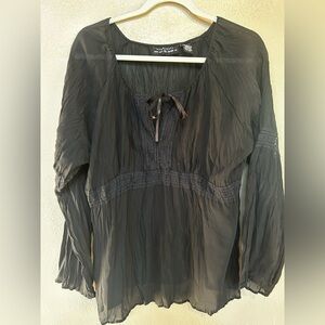 Black Women's Sheer Crinkled Top with Lace